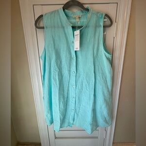 NWT Eileen Fisher Sleeveless shirt linen long aqua size M medium